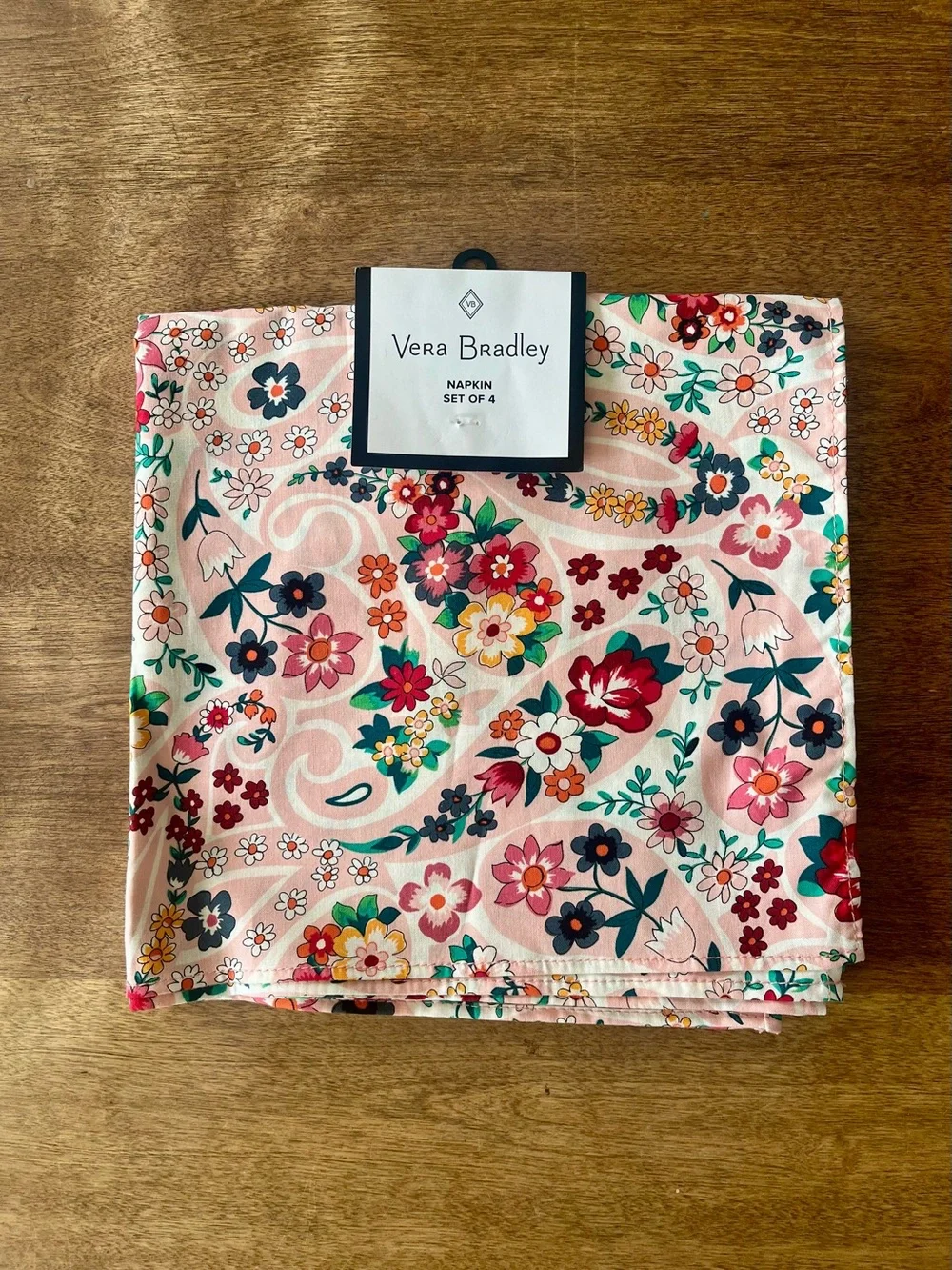 NWT Vera Bradley Pink Floral Paisley Cotton Napkin Set - Pack of 4
